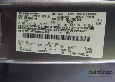 2014 Ford Escape S from USA, damaged, VIN 1FMCU0F78EUE54966